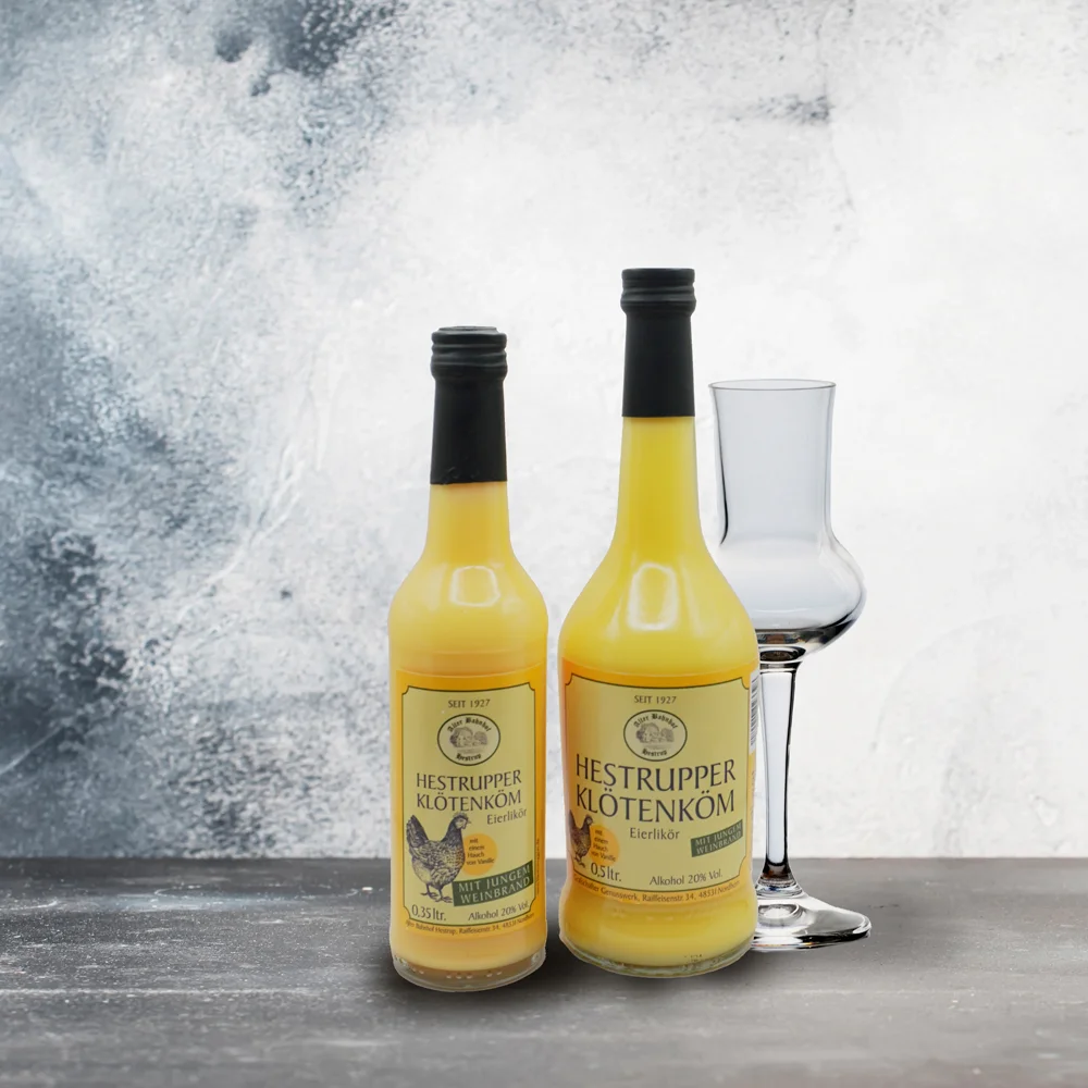 Flasche Eierlikör der Sorte Klötenköm von Grafschafter Genusswerk